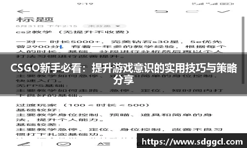 CSGO新手必看：提升游戏意识的实用技巧与策略分享